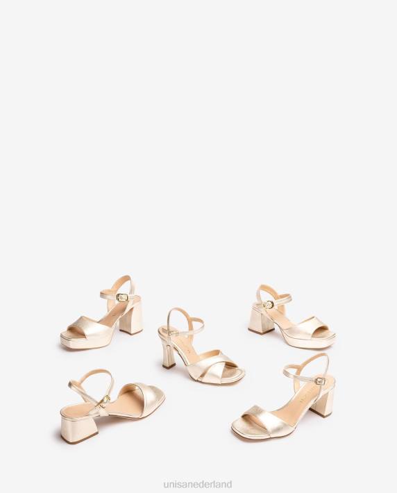 Unisa 02B02 metallic lederlook sandaal met brede hak vrouwen goud