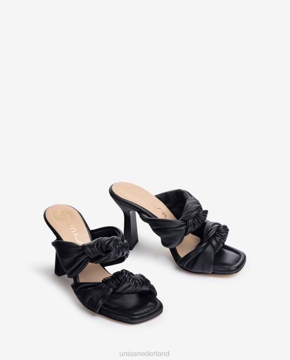 Unisa 02B0301 leren sandalen met knopen vrouwen zwart