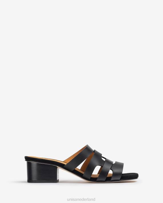 Unisa 02B0303 brede vamp sandaal met decoratieve perforaties vrouwen zwart