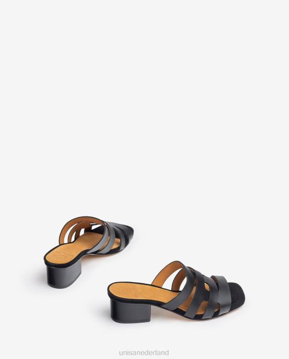 Unisa 02B0303 brede vamp sandaal met decoratieve perforaties vrouwen zwart