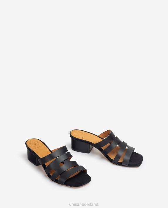 Unisa 02B0303 brede vamp sandaal met decoratieve perforaties vrouwen zwart