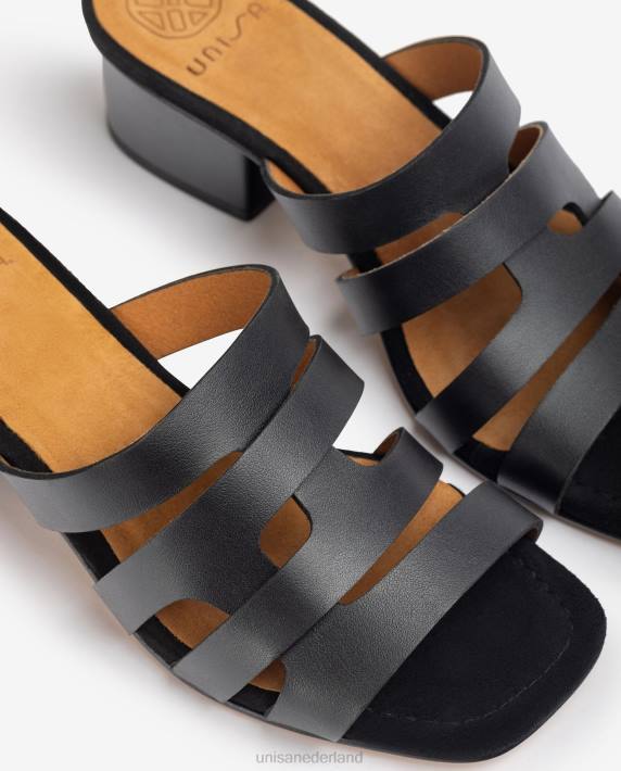 Unisa 02B0303 brede vamp sandaal met decoratieve perforaties vrouwen zwart