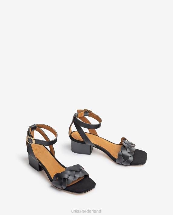 Unisa 02B0305 sandaal met decoratieve perforaties op het voorblad vrouwen zwart
