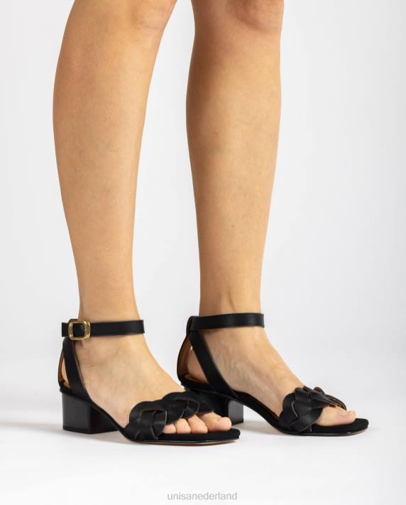 Unisa 02B0305 sandaal met decoratieve perforaties op het voorblad vrouwen zwart