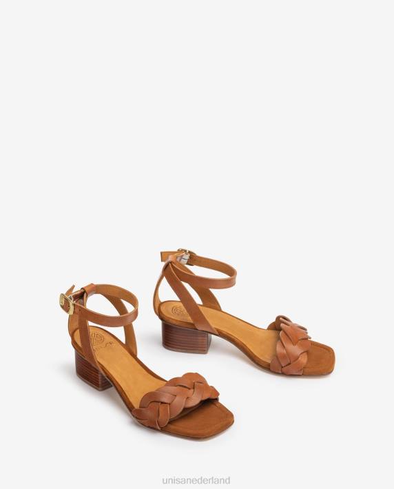 Unisa 02B0306 sandaal met decoratieve perforaties op het voorblad vrouwen bruin