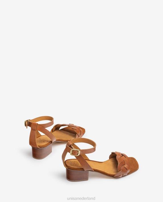 Unisa 02B0306 sandaal met decoratieve perforaties op het voorblad vrouwen bruin