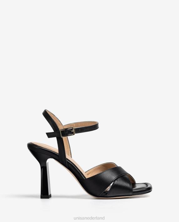 Unisa 02B0338 sandalen met gekruiste leren bandjes vrouwen zwart