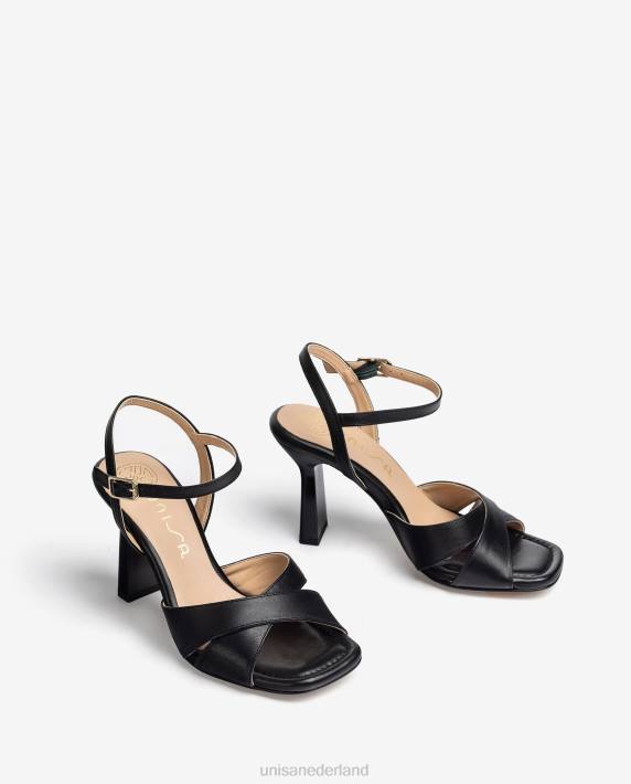 Unisa 02B0338 sandalen met gekruiste leren bandjes vrouwen zwart