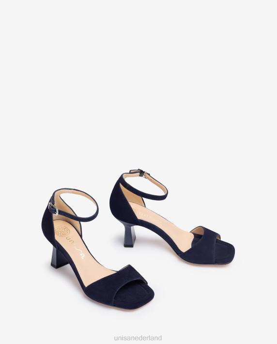 Unisa 02B0364 suède sandaal met geometrische hak vrouwen blauw