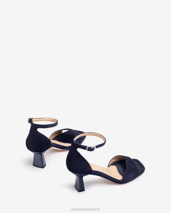 Unisa 02B0364 suède sandaal met geometrische hak vrouwen blauw