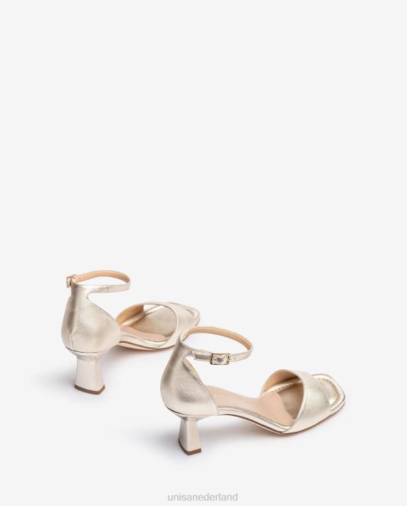 Unisa 02B0365 geometrische hak lederen sandaal vrouwen goud