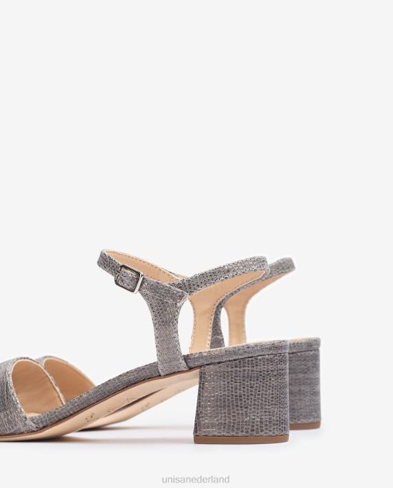 Unisa 02B0367 metal effect suède sandalen met brede hak vrouwen bevallig