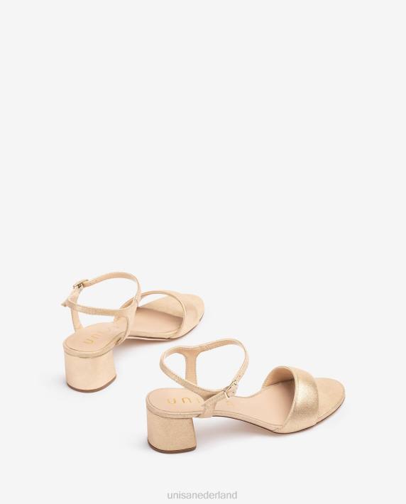 Unisa 02B0372 metal effect suède sandalen met brede hak vrouwen mode