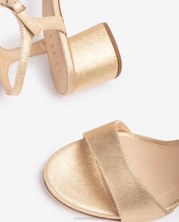 Unisa 02B0372 metal effect suède sandalen met brede hak vrouwen mode