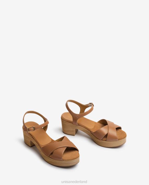 Unisa 02B0403 leren sandaal met middelhoge hak vrouwen bruin
