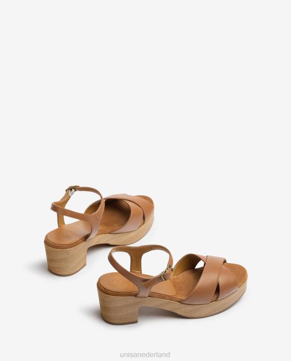 Unisa 02B0403 leren sandaal met middelhoge hak vrouwen bruin