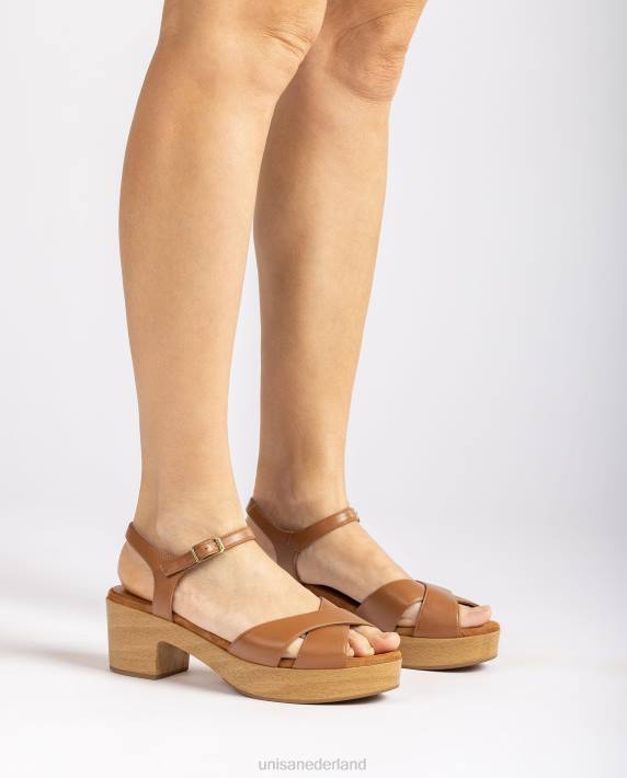 Unisa 02B0403 leren sandaal met middelhoge hak vrouwen bruin