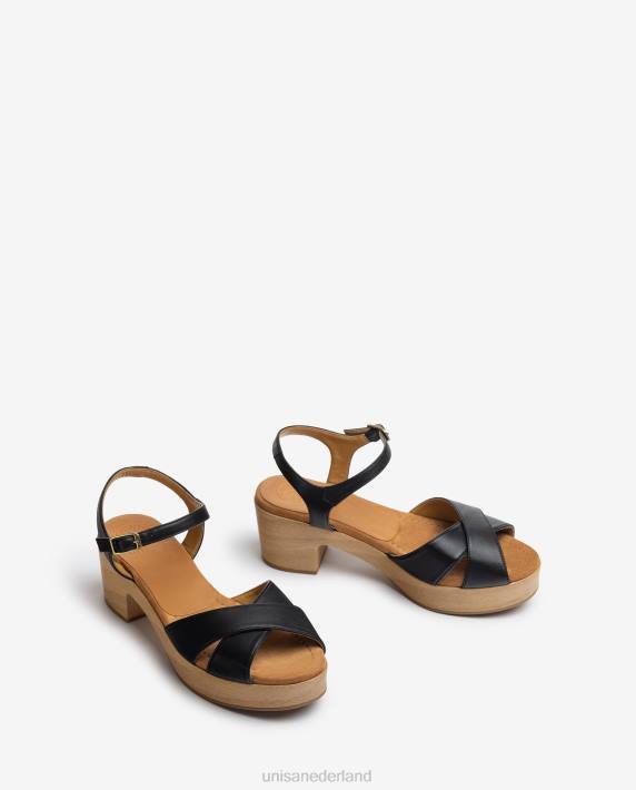 Unisa 02B0404 leren sandaal met middelhoge hak vrouwen zwart