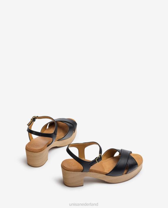 Unisa 02B0404 leren sandaal met middelhoge hak vrouwen zwart