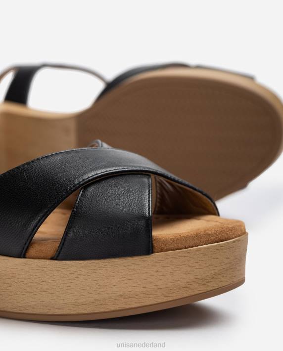 Unisa 02B0404 leren sandaal met middelhoge hak vrouwen zwart