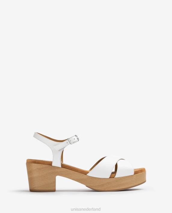 Unisa 02B0406 leren sandaal met middelhoge hak vrouwen wit