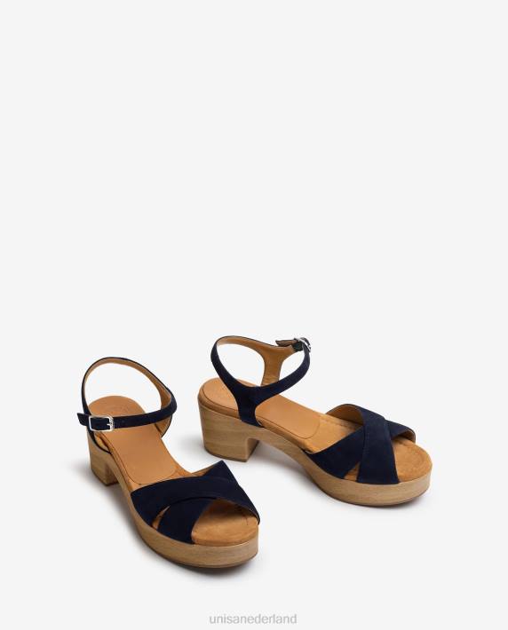 Unisa 02B0407 suède sandaal met middelhoge hak vrouwen blauw