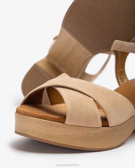 Unisa 02B0408 suède sandaal met middelhoge hak vrouwen beige