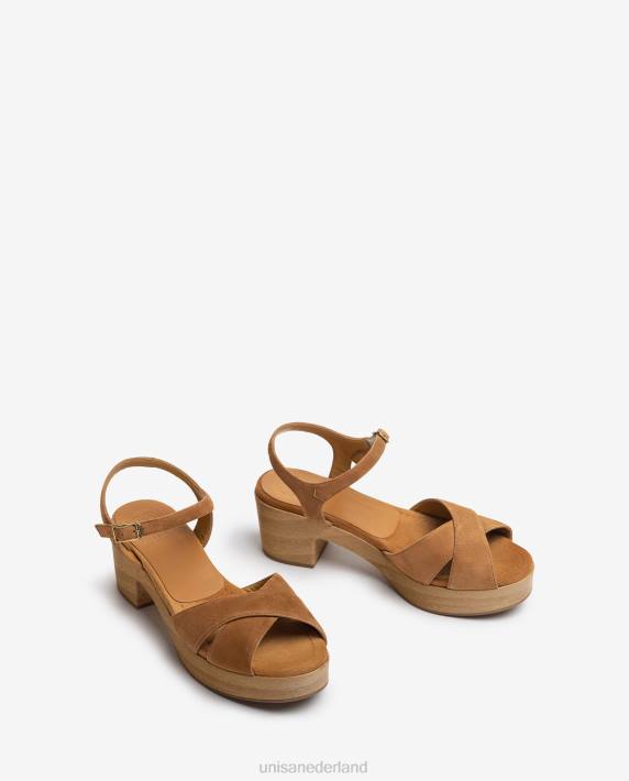 Unisa 02B0409 suède sandaal met middelhoge hak vrouwen bruin