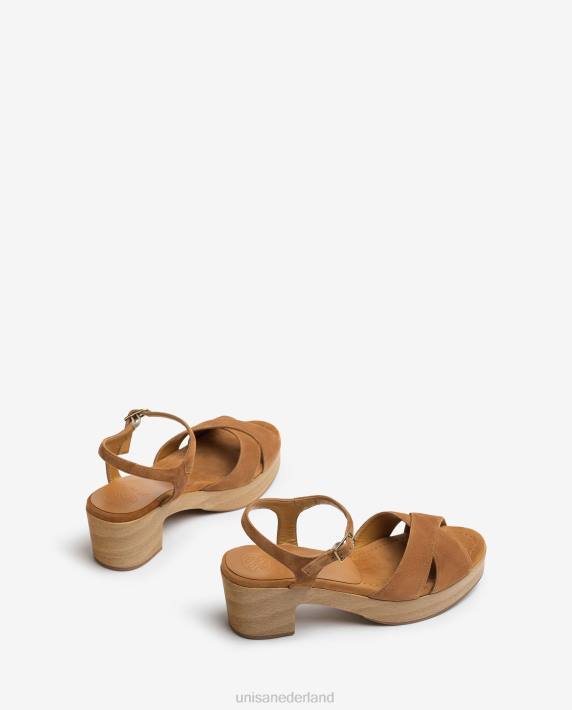 Unisa 02B0409 suède sandaal met middelhoge hak vrouwen bruin