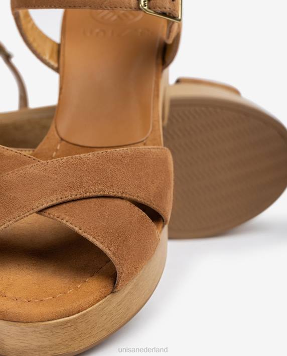 Unisa 02B0409 suède sandaal met middelhoge hak vrouwen bruin