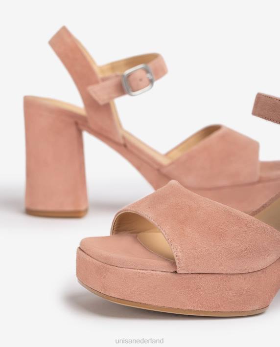 Unisa 02B0412 suède sandaal met brede hak vrouwen roze