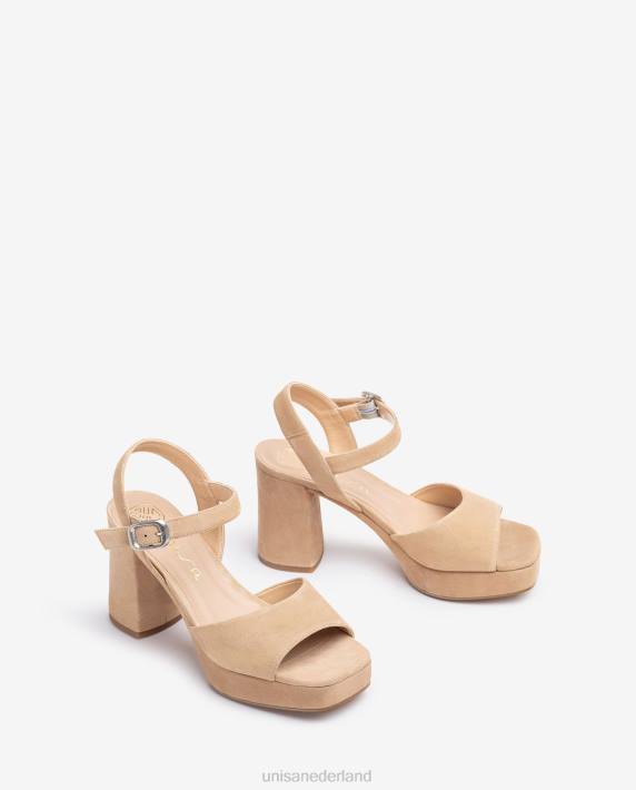 Unisa 02B0413 suède sandaal met brede hak vrouwen beige