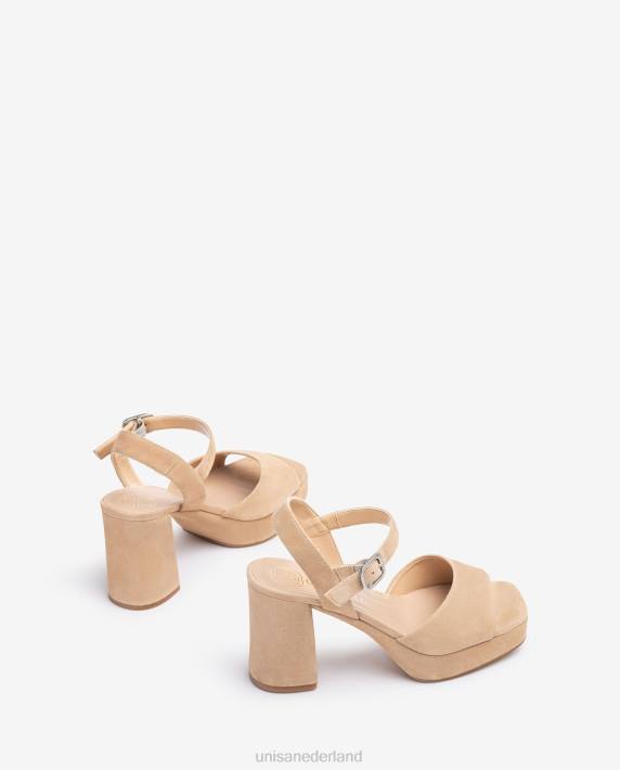 Unisa 02B0413 suède sandaal met brede hak vrouwen beige