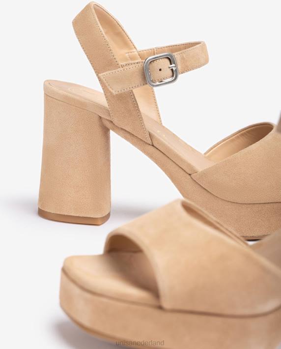 Unisa 02B0413 suède sandaal met brede hak vrouwen beige