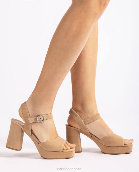 Unisa 02B0413 suède sandaal met brede hak vrouwen beige