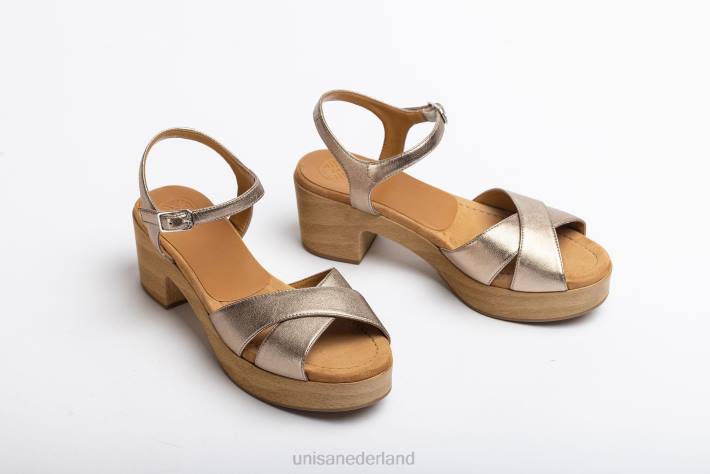 Unisa 02B0418 leren sandaal met middelhoge hak vrouwen bronzen