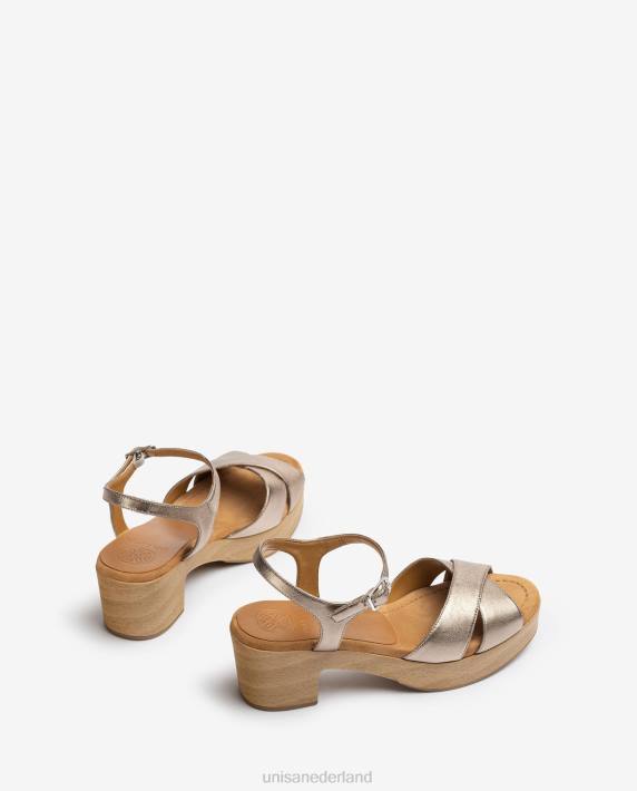 Unisa 02B0418 leren sandaal met middelhoge hak vrouwen bronzen