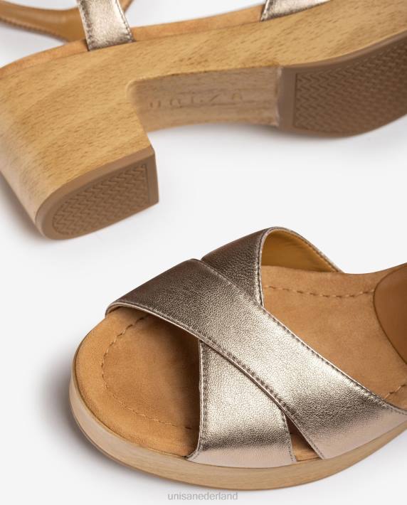 Unisa 02B0418 leren sandaal met middelhoge hak vrouwen bronzen