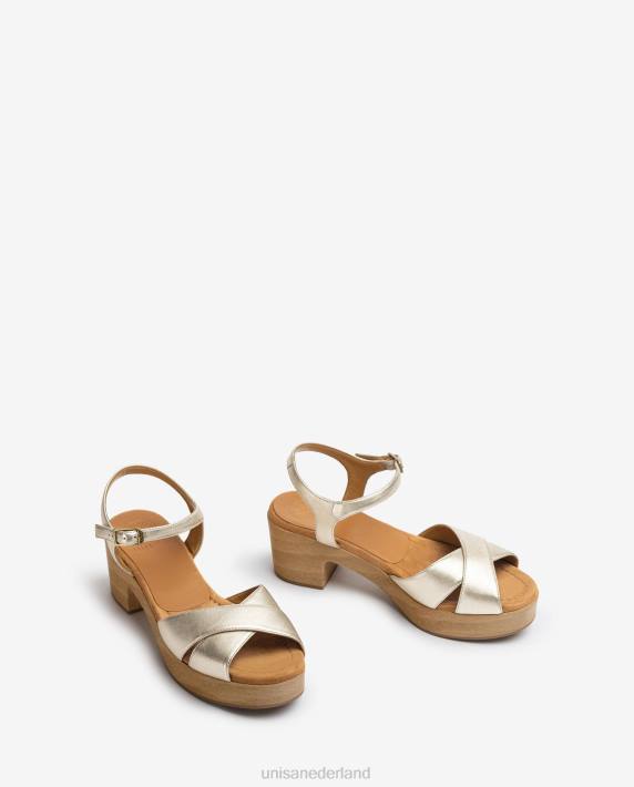 Unisa 02B0419 leren sandaal met middelhoge hak vrouwen goud