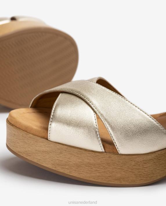 Unisa 02B0419 leren sandaal met middelhoge hak vrouwen goud