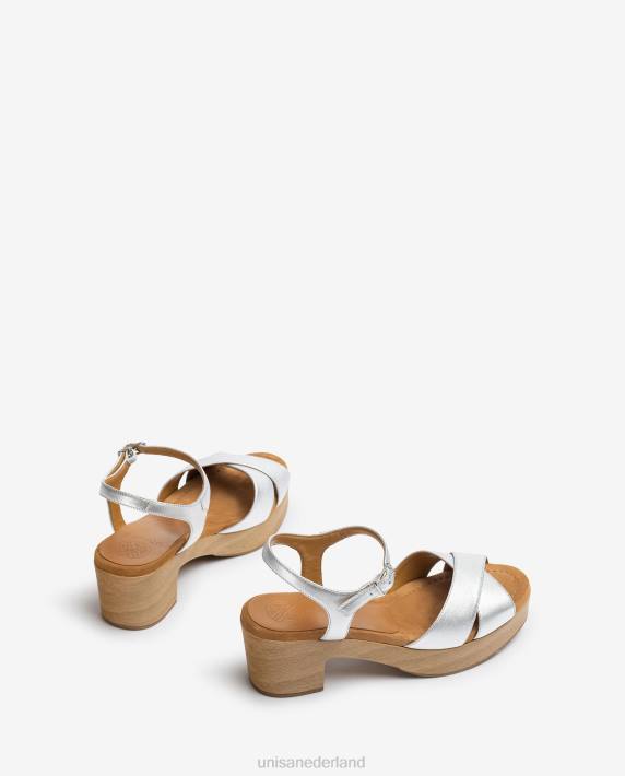 Unisa 02B0420 leren sandaal met middelhoge hak vrouwen zilver