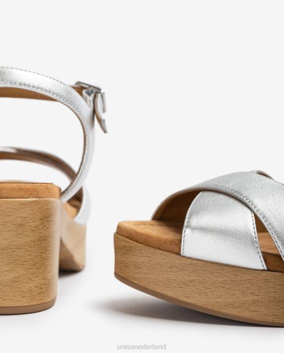 Unisa 02B0420 leren sandaal met middelhoge hak vrouwen zilver