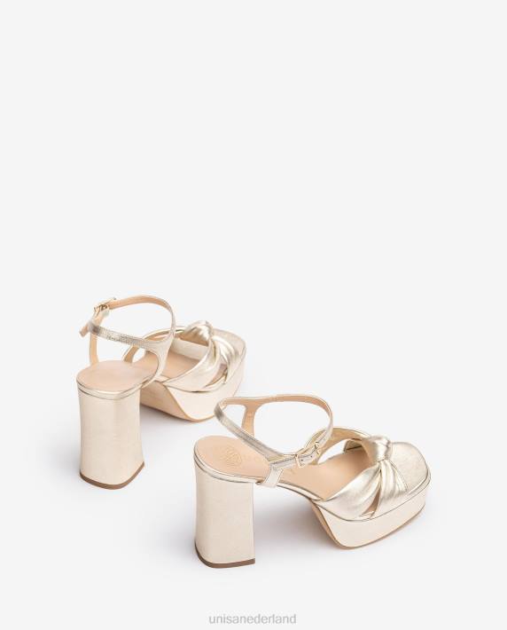 Unisa 02B050 Sandalen met vierkante neus en een knoop aan de voorkant vrouwen goud