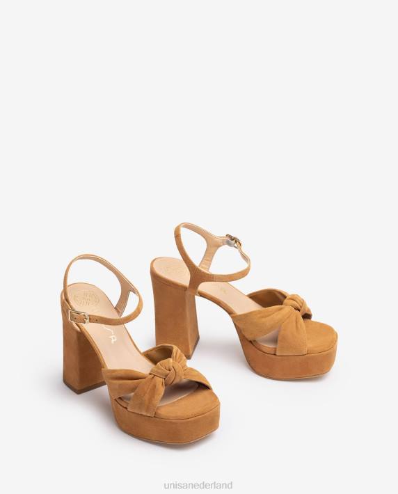 Unisa 02B051 Sandalen met vierkante neus en een knoop aan de voorkant vrouwen bruin