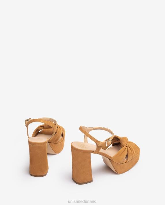 Unisa 02B051 Sandalen met vierkante neus en een knoop aan de voorkant vrouwen bruin