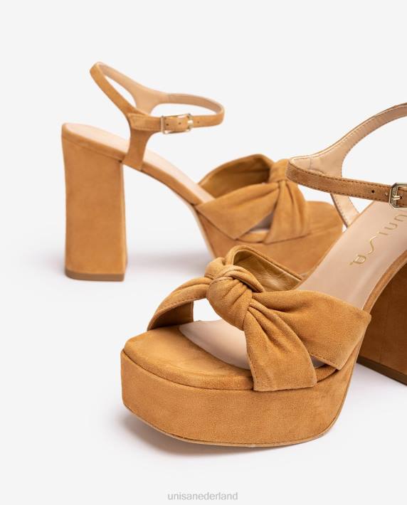 Unisa 02B051 Sandalen met vierkante neus en een knoop aan de voorkant vrouwen bruin