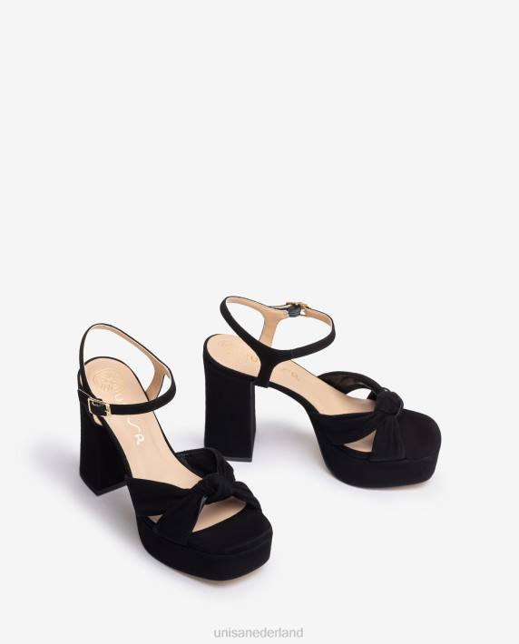 Unisa 02B052 Sandalen met vierkante neus en een knoop aan de voorkant vrouwen zwart