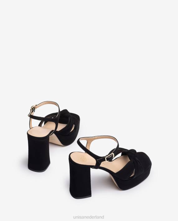 Unisa 02B052 Sandalen met vierkante neus en een knoop aan de voorkant vrouwen zwart