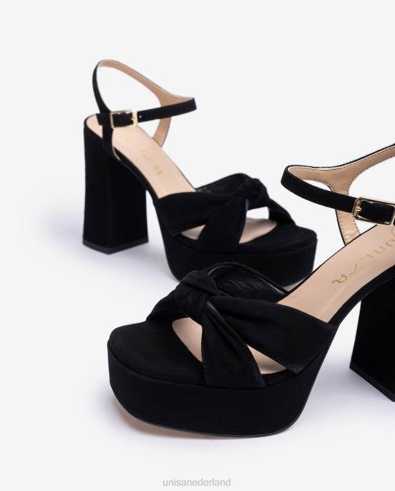 Unisa 02B052 Sandalen met vierkante neus en een knoop aan de voorkant vrouwen zwart