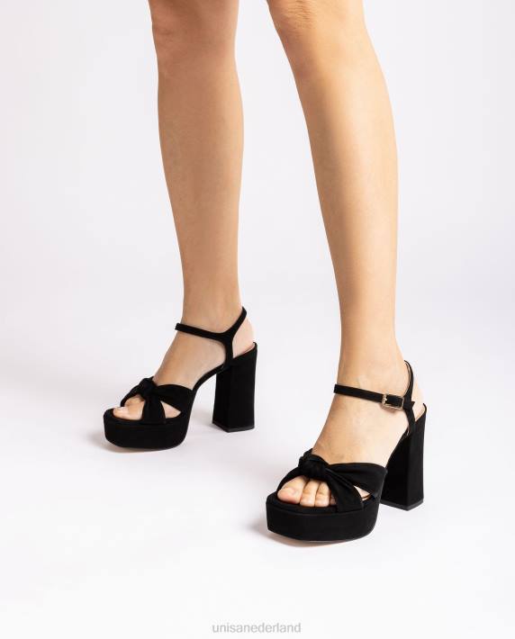 Unisa 02B052 Sandalen met vierkante neus en een knoop aan de voorkant vrouwen zwart
